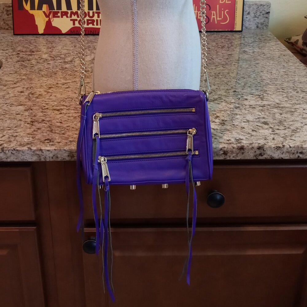 Rebecca Minkoff Leather Hyper Purple Mini 5 Zip Crossbody Shoulder Purse